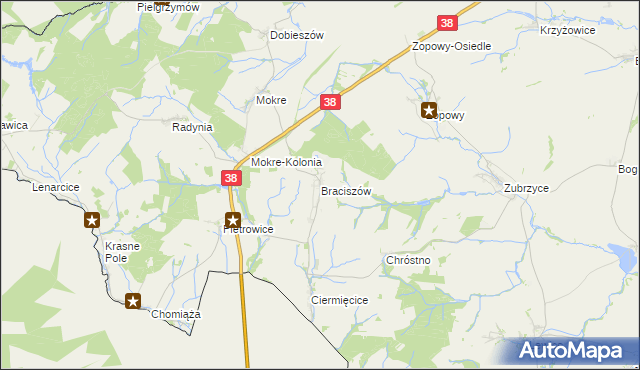 mapa Braciszów, Braciszów na mapie Targeo