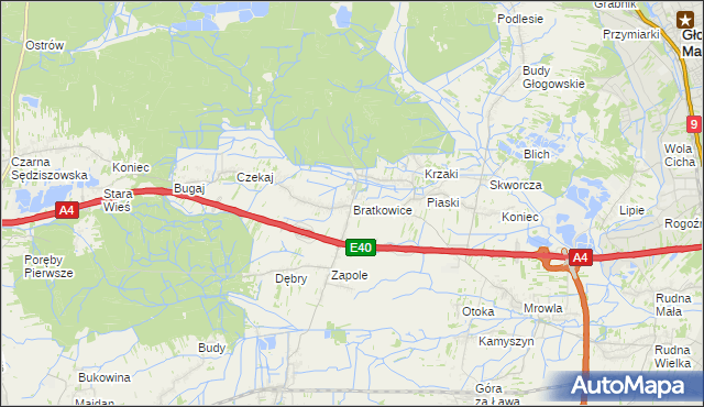 mapa Bratkowice, Bratkowice na mapie Targeo
