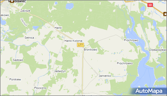 mapa Bronikowo gmina Mirosławiec, Bronikowo gmina Mirosławiec na mapie Targeo