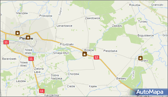 mapa Brzezie gmina Pleszew, Brzezie gmina Pleszew na mapie Targeo