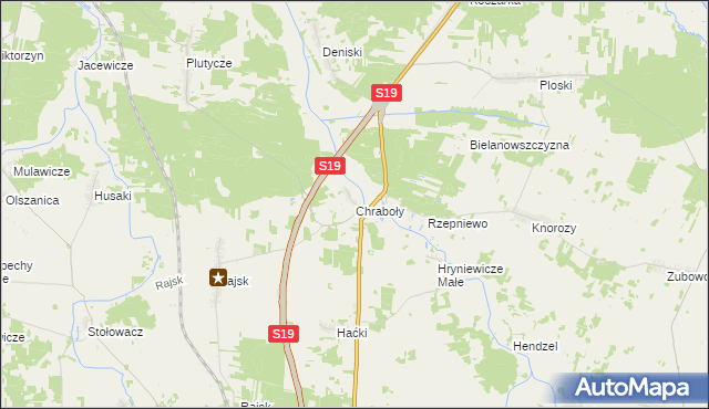 mapa Chraboły gmina Bielsk Podlaski, Chraboły gmina Bielsk Podlaski na mapie Targeo