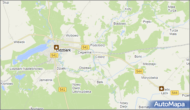 mapa Cibórz gmina Lidzbark, Cibórz gmina Lidzbark na mapie Targeo