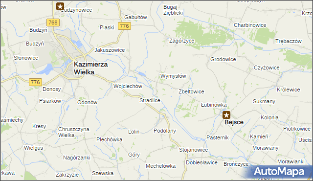 mapa Cło gmina Kazimierza Wielka, Cło gmina Kazimierza Wielka na mapie Targeo