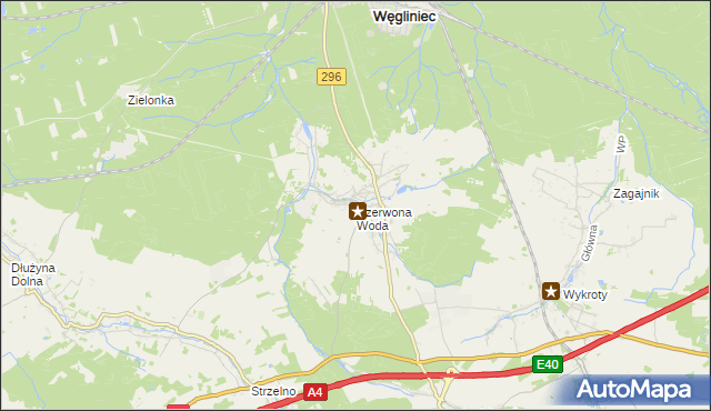 mapa Czerwona Woda gmina Węgliniec, Czerwona Woda gmina Węgliniec na mapie Targeo