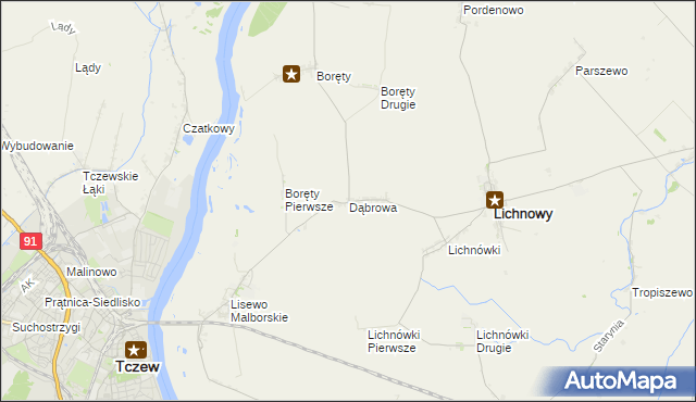 mapa Dąbrowa gmina Lichnowy, Dąbrowa gmina Lichnowy na mapie Targeo