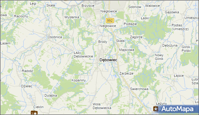 mapa Dębowiec powiat jasielski, Dębowiec powiat jasielski na mapie Targeo