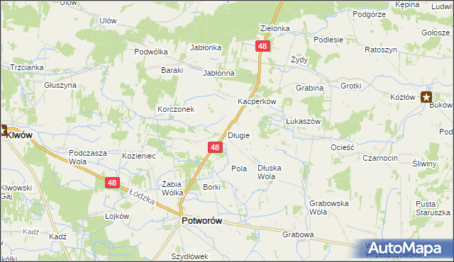 mapa Długie gmina Potworów, Długie gmina Potworów na mapie Targeo