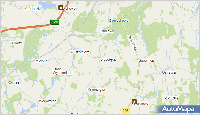 mapa Długołęka gmina Nowogard, Długołęka gmina Nowogard na mapie Targeo