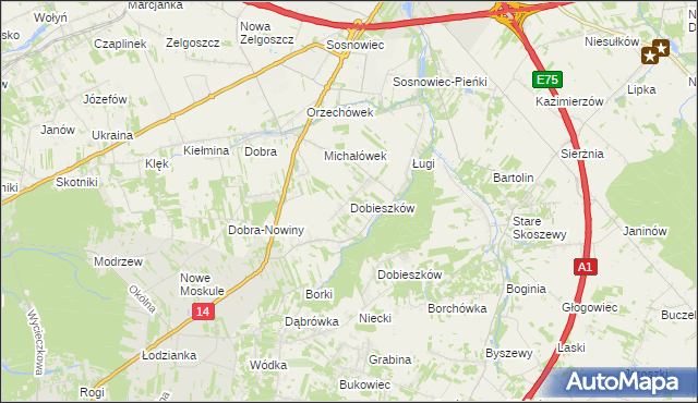 mapa Dobieszków gmina Stryków, Dobieszków gmina Stryków na mapie Targeo