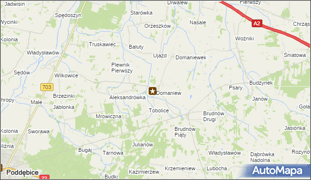 mapa Domaniew gmina Dalików, Domaniew gmina Dalików na mapie Targeo