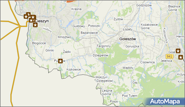 mapa Dzięgielów, Dzięgielów na mapie Targeo