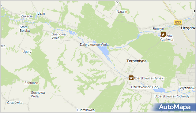 mapa Dzierzkowice-Zastawie, Dzierzkowice-Zastawie na mapie Targeo