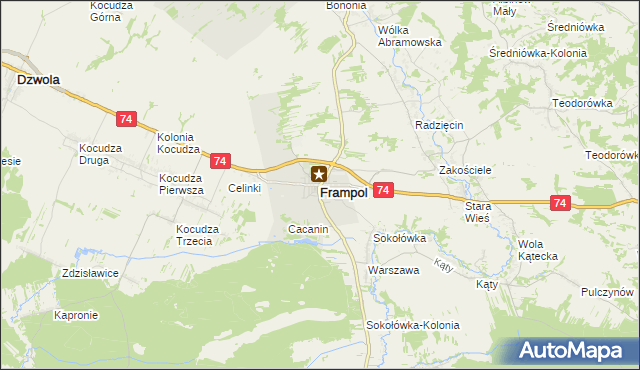 mapa Frampol powiat biłgorajski, Frampol powiat biłgorajski na mapie Targeo