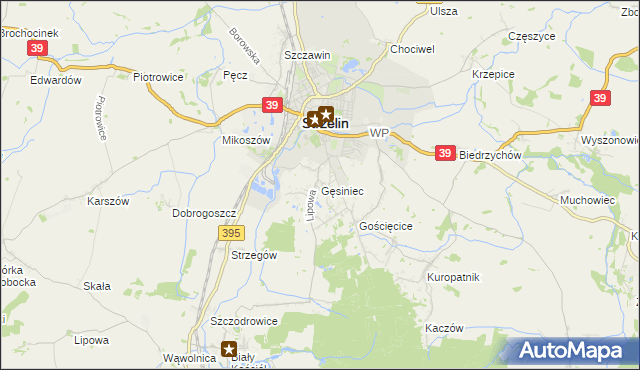 mapa Gęsiniec, Gęsiniec na mapie Targeo