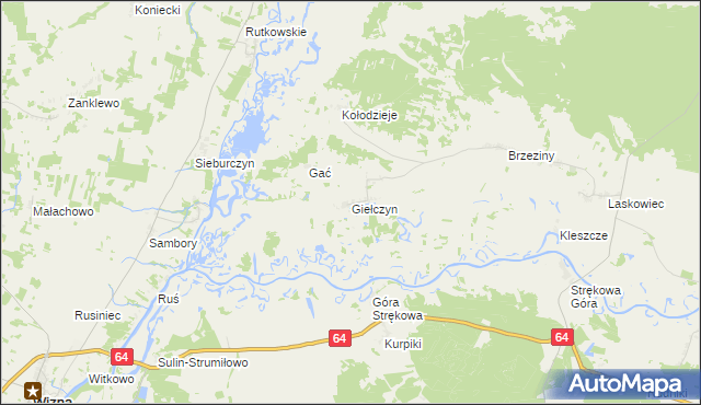 mapa Giełczyn gmina Trzcianne, Giełczyn gmina Trzcianne na mapie Targeo