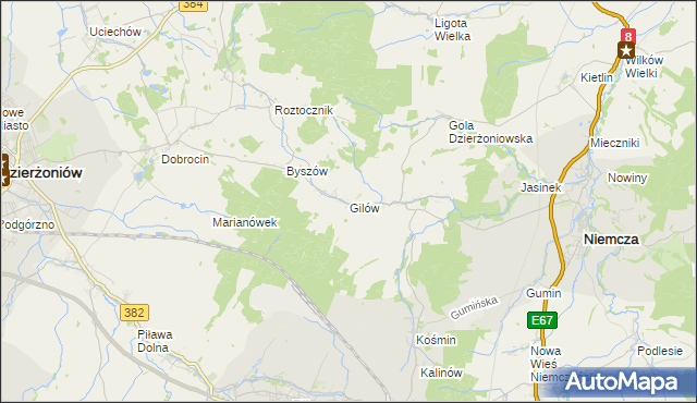 mapa Gilów gmina Niemcza, Gilów gmina Niemcza na mapie Targeo