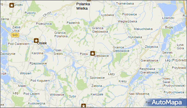 mapa Głębowice gmina Osiek, Głębowice gmina Osiek na mapie Targeo