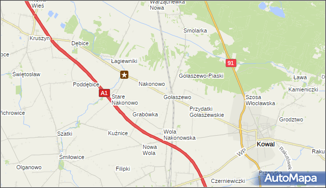 mapa Gołaszewo gmina Kowal, Gołaszewo gmina Kowal na mapie Targeo