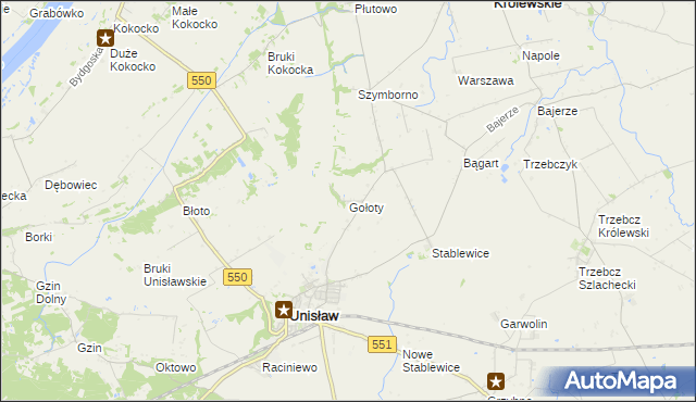 mapa Gołoty gmina Unisław, Gołoty gmina Unisław na mapie Targeo