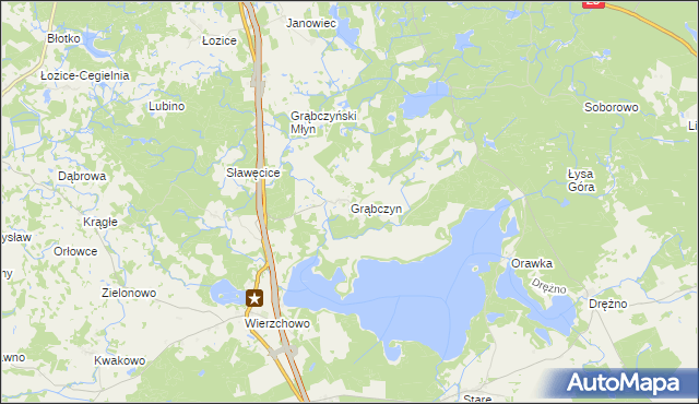 mapa Grąbczyn gmina Szczecinek, Grąbczyn gmina Szczecinek na mapie Targeo