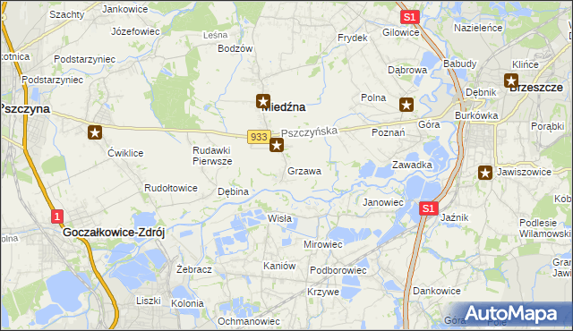 mapa Grzawa, Grzawa na mapie Targeo