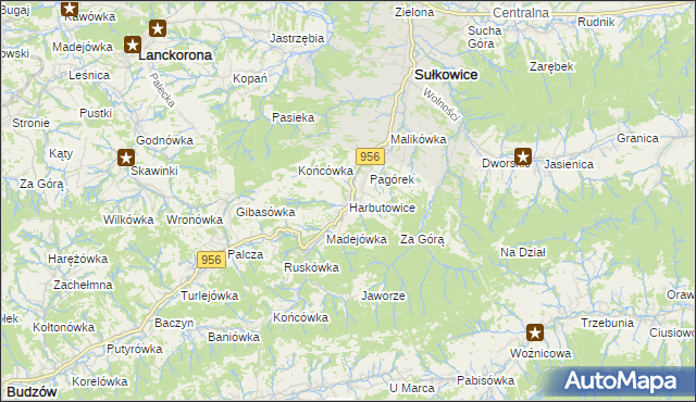 mapa Harbutowice gmina Sułkowice, Harbutowice gmina Sułkowice na mapie Targeo