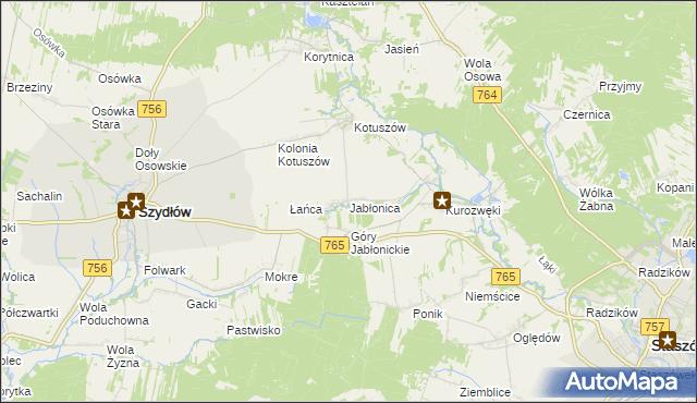 mapa Jabłonica gmina Szydłów, Jabłonica gmina Szydłów na mapie Targeo