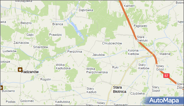 mapa Jakubów gmina Stara Błotnica, Jakubów gmina Stara Błotnica na mapie Targeo