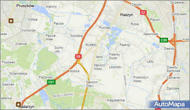 mapa Janki gmina Raszyn, Janki gmina Raszyn na mapie Targeo