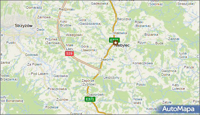 mapa Jawornik gmina Niebylec, Jawornik gmina Niebylec na mapie Targeo