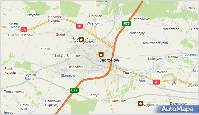 mapa Jędrzejów, Jędrzejów na mapie Targeo