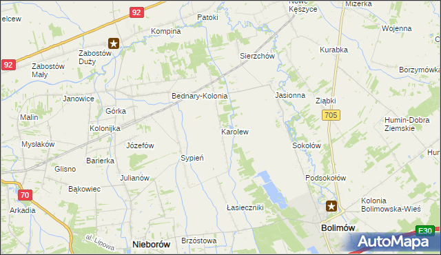 mapa Karolew gmina Nieborów, Karolew gmina Nieborów na mapie Targeo