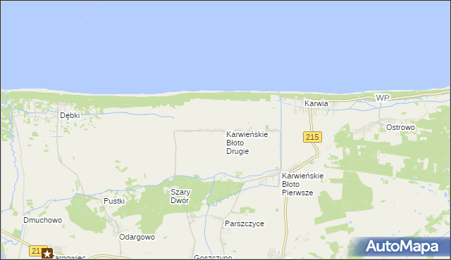 mapa Karwieńskie Błoto Drugie, Karwieńskie Błoto Drugie na mapie Targeo