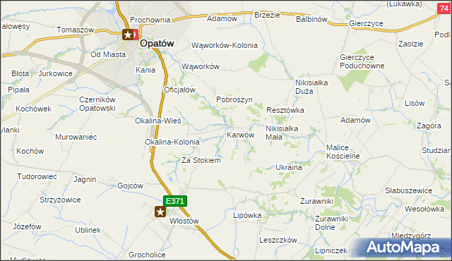 mapa Karwów gmina Opatów, Karwów gmina Opatów na mapie Targeo