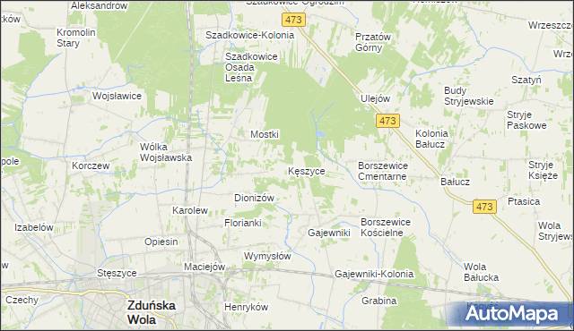 mapa Kęszyce gmina Zduńska Wola, Kęszyce gmina Zduńska Wola na mapie Targeo