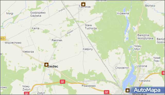 mapa Kiełpiny gmina Siedlec, Kiełpiny gmina Siedlec na mapie Targeo