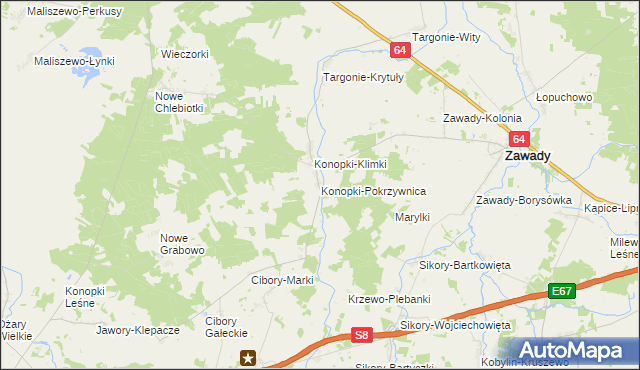 mapa Konopki-Pokrzywnica, Konopki-Pokrzywnica na mapie Targeo