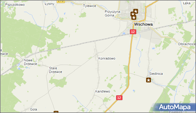 mapa Konradowo gmina Wschowa, Konradowo gmina Wschowa na mapie Targeo