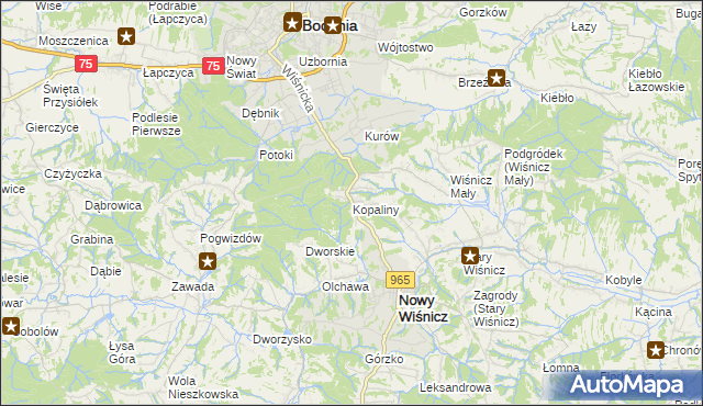 mapa Kopaliny gmina Nowy Wiśnicz, Kopaliny gmina Nowy Wiśnicz na mapie Targeo