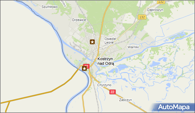 mapa Kostrzyn nad Odrą, Kostrzyn nad Odrą na mapie Targeo