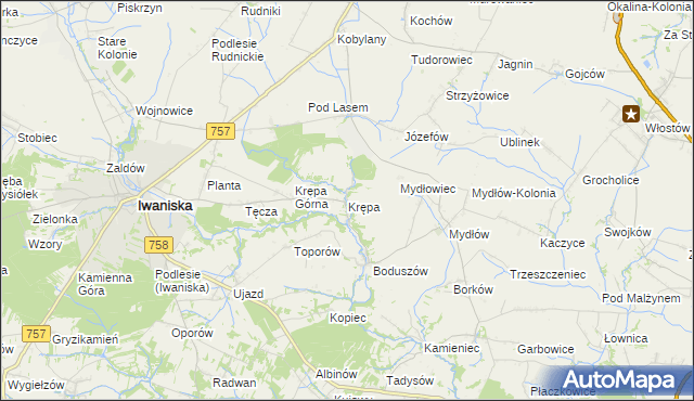 mapa Krępa gmina Iwaniska, Krępa gmina Iwaniska na mapie Targeo