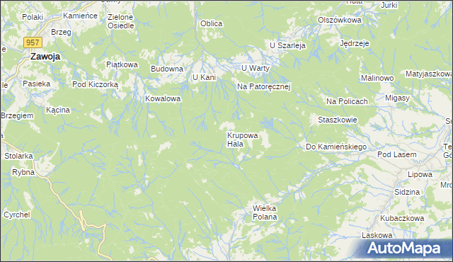 mapa Krupowa Hala, Krupowa Hala na mapie Targeo