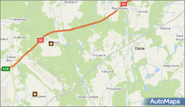 mapa Krzywice gmina Osina, Krzywice gmina Osina na mapie Targeo