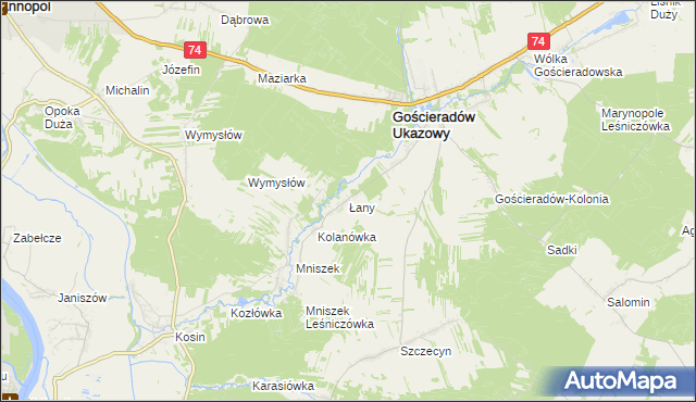 mapa Łany gmina Gościeradów, Łany gmina Gościeradów na mapie Targeo