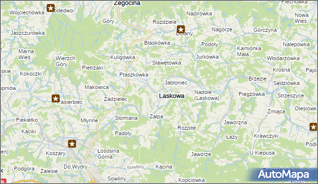 mapa Laskowa powiat limanowski, Laskowa powiat limanowski na mapie Targeo