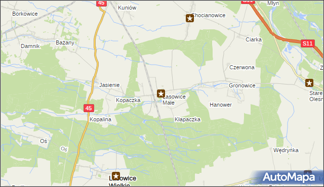 mapa Lasowice Małe gmina Lasowice Wielkie, Lasowice Małe gmina Lasowice Wielkie na mapie Targeo