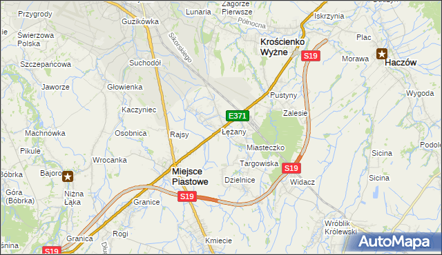 mapa Łężany gmina Miejsce Piastowe, Łężany gmina Miejsce Piastowe na mapie Targeo