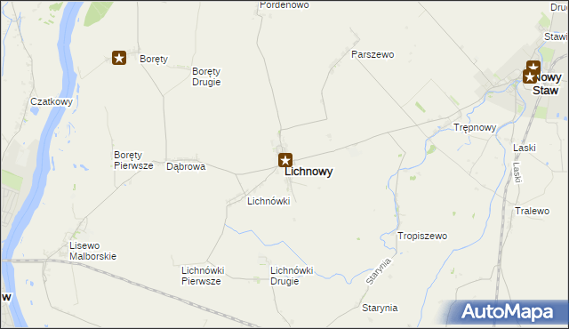 mapa Lichnowy powiat malborski, Lichnowy powiat malborski na mapie Targeo