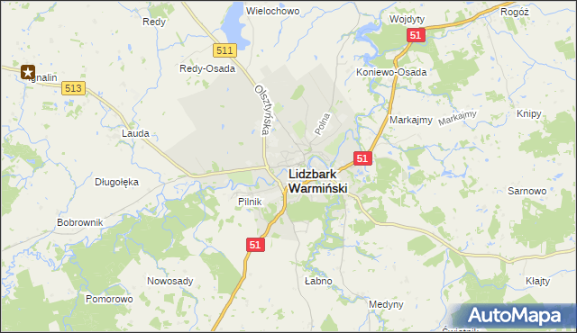 mapa Lidzbark Warmiński, Lidzbark Warmiński na mapie Targeo