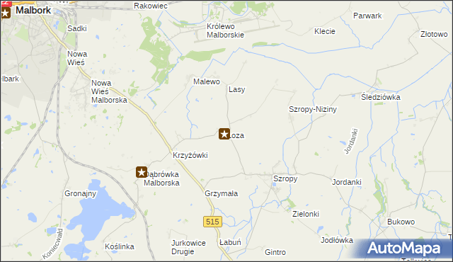 mapa Łoza gmina Stary Targ, Łoza gmina Stary Targ na mapie Targeo